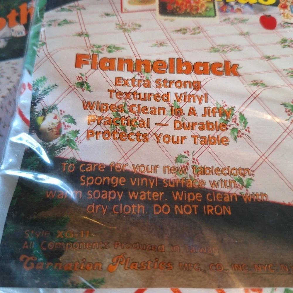 Vintage Christmas Vinyl Flannelback Tablecloth Set of 2 52